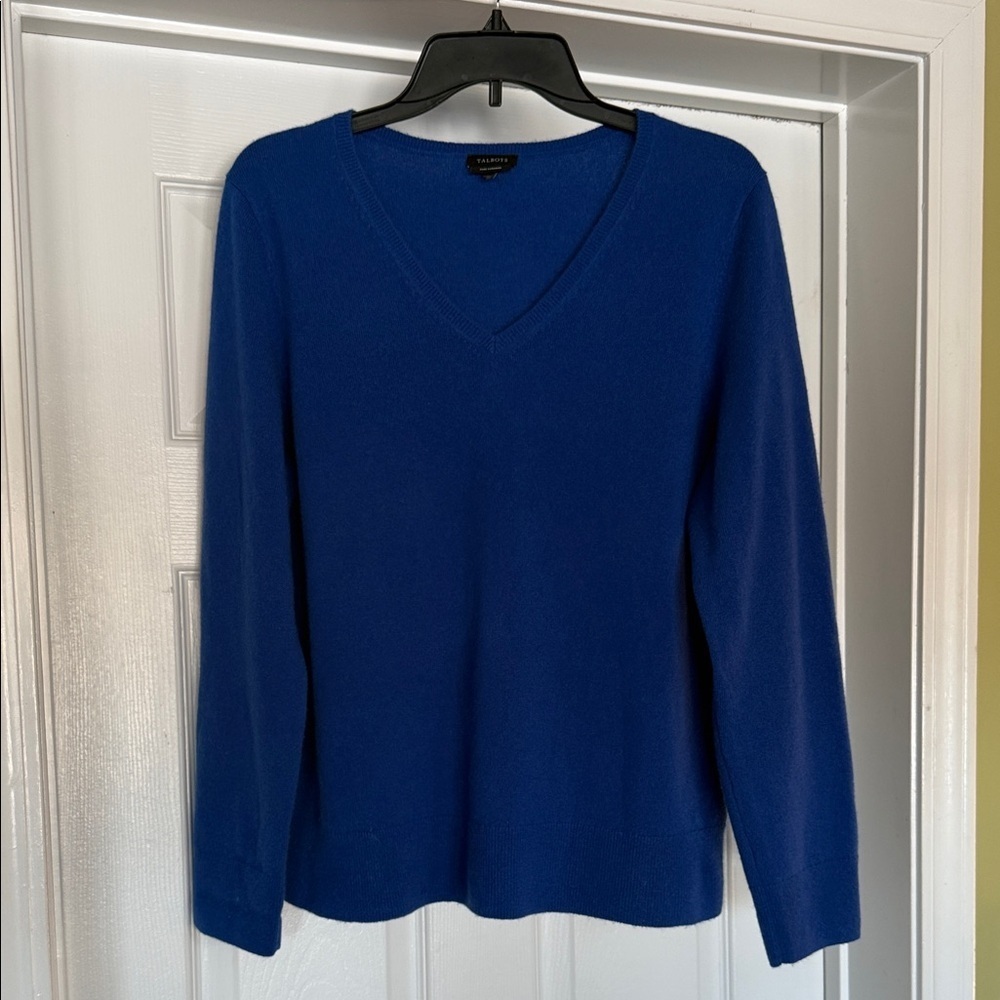 Talbots Pure Cashmere Blue V-Neck Sweater | Soft Lightweight Knit L/XL